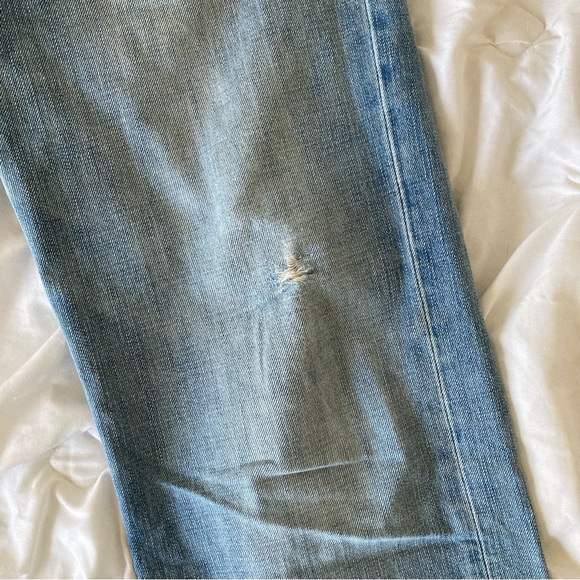 Eddie Bauer 32x32 (hemmed to 32x30 with a raw edge) upcycled jeans in blue wash - Picture 9 of 11